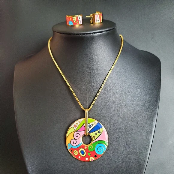 π Stainless Steel 18K Gold Plated Stainless Steel Necklace and Earring Set - Picture 1 of 3